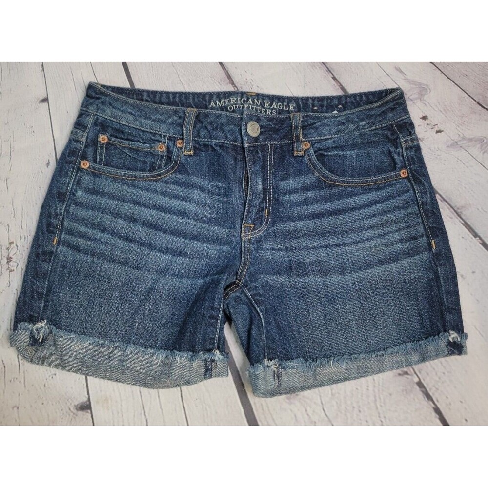 American Eagle Outfitters Women's Raw Hem Dark Wash Denim Shorts size 4 Cuffed